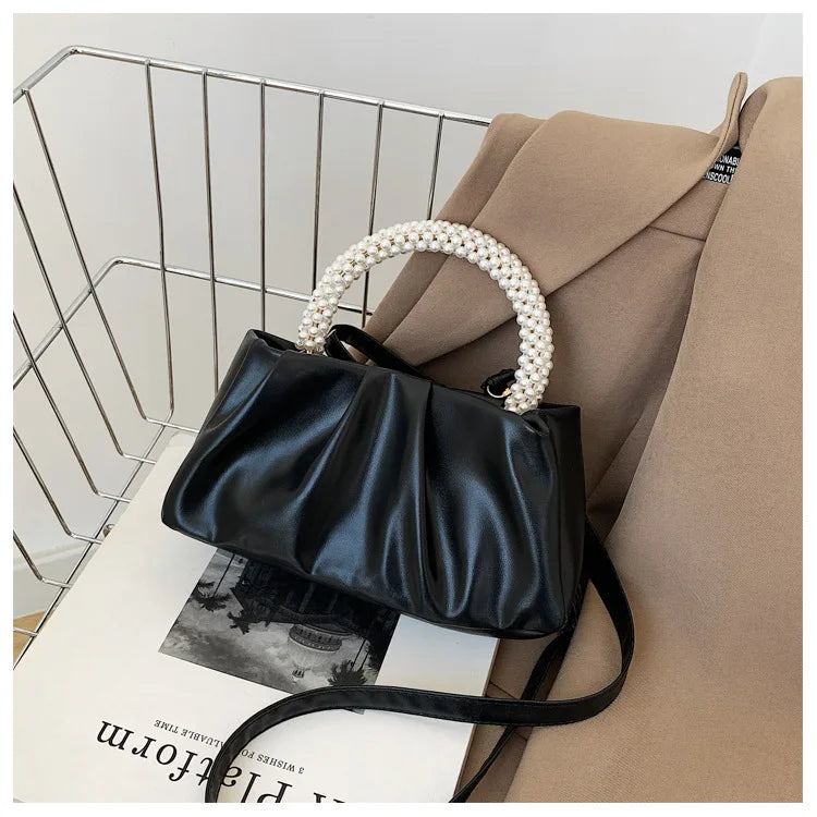 Solid Color Square Pleats Women's Bag Fashionable Cloud Bag, Stylish Soft Surface Handbag, Stylish Single Shoulder Messenger Bag