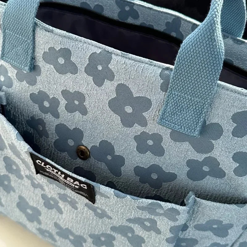 3D Floral Design Tote Bag, Thickened Zipper, Multifunctional Canvas Bag, Student Computer Handbag Shoulder Crossbody School Bag,