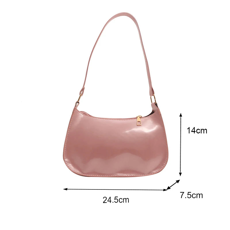 Women's Patent Leather Handbag Versatile Fashion Shoulder Bag Casual Commuting Bag Girl Brand Designer Zipper Small Handbag