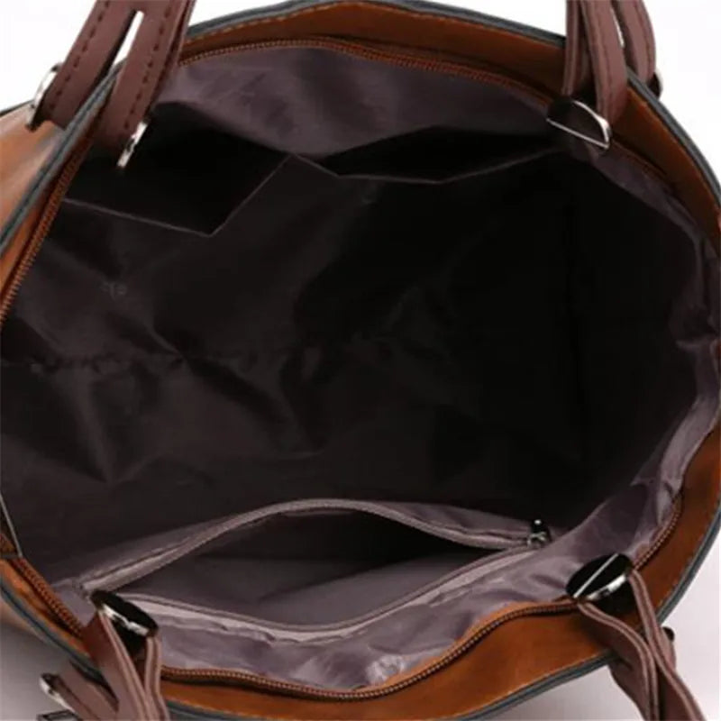 Europe America Retro Leather Handbag Shoulder Bag, Two Pocket Zipper Tote Bag, Classic Crossbody Bags for Women Work Business
