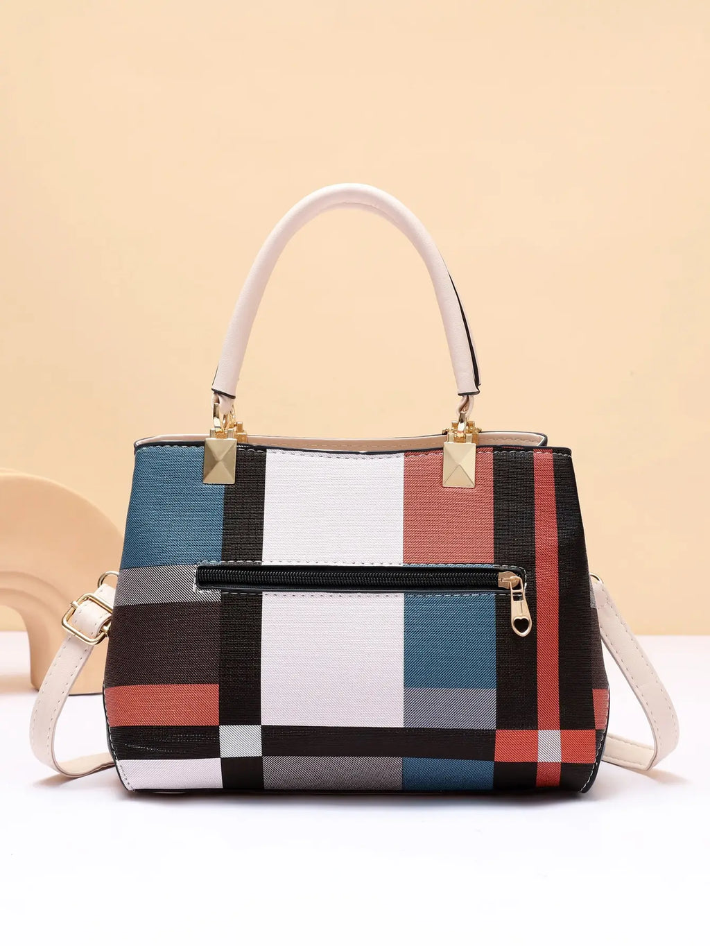 Checkered pattern handbag, fashionable decorative crossbody bag, women's work handle wallet