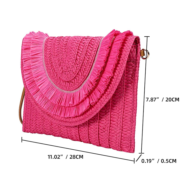 Raffia Straw Weaven Bags Fashion Ladies Wrist Clutches Summer Women Shoulder Crossbody Bags Handmade Handbags Purse Beach Bag