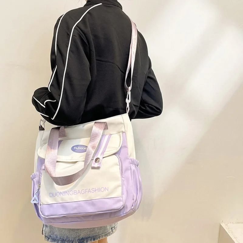 Large Capacity Harajuku College Canvas Single Shoulder Bag - Stylish Women's Japanese Style Handbag for Carrying Books