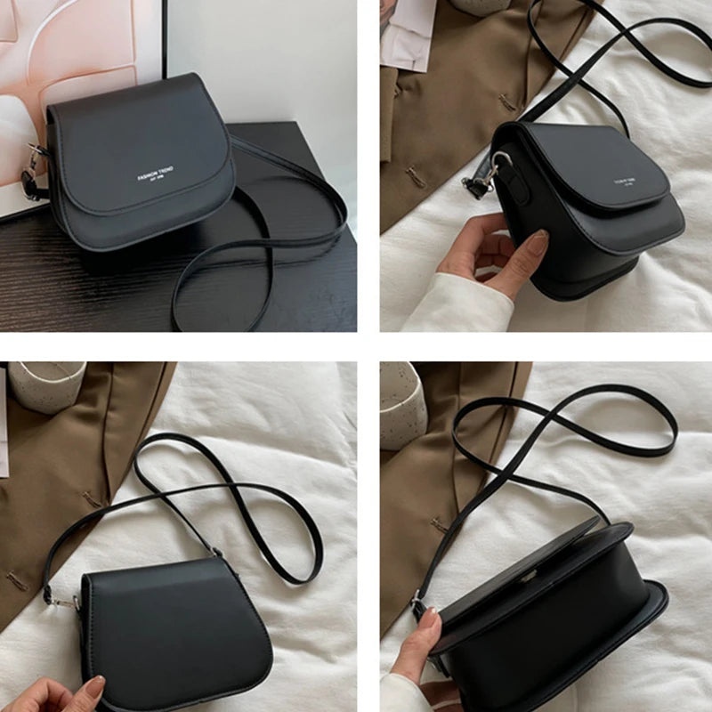 Fashion Flap Saddle Shoulder Bags for Women Solid Color Designer Messenger Handbags Purse Small Female Leather Crossbody Bag