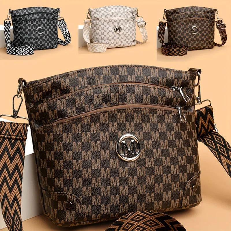 Elegant Women's Crossbody Bag with "M" Badge, Multi-Pocket, Adjustable Shoulder Strap, Women Shoulder Bag, Perfect as a Gift