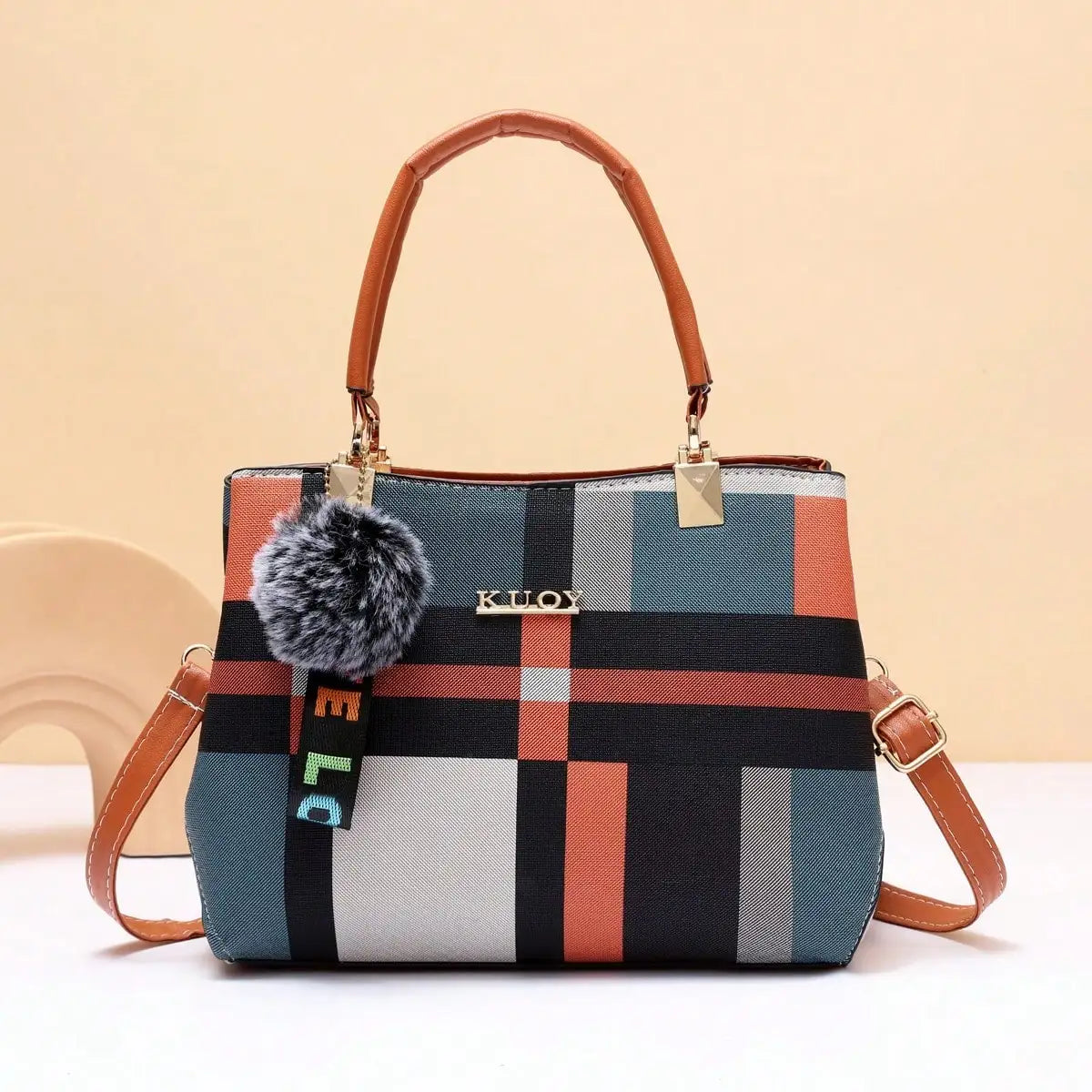 Ladies' random grid design decoration, fashionable and simple casual single shoulder handbag