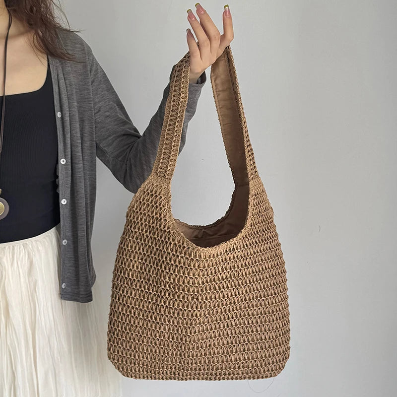 Fashion Straw Women Shoulder Bags Paper Woven Female Handbags Large Capacity Summer Beach Straw Bags Casual Tote Purses