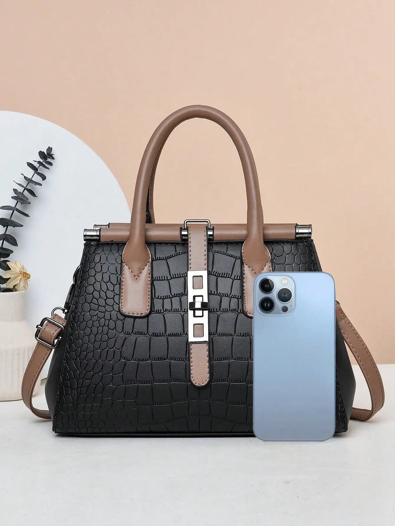 Crocodile patterned large capacity handbag, elegant and stylish women's bag, suitable for work, shopping and other occasions