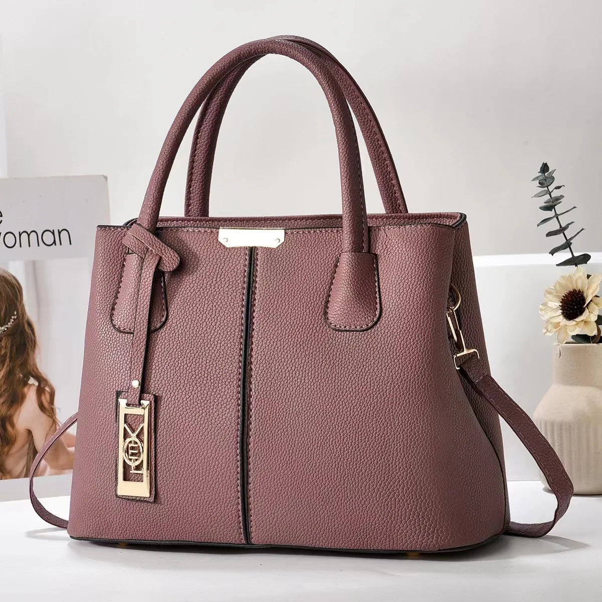 Bag Fashion Solid Color Handbag Middle-aged Mom Bag Simple Casual Large Capacity Shoulder Bag