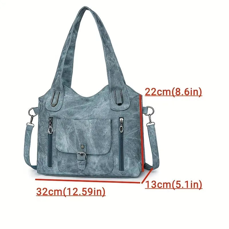 Soft Synthetic Leather Retro Women's Shoulder Tote Bag, Multiple Pockets for Daily Use or Work, Versatile Carry Bag