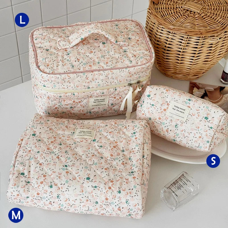 1pcs Cute Quilted Cotton Makeup Bag Women Zipper Cosmetic Organizer Cloth Handbag Box Shape Portable Toiletry Case for Girls