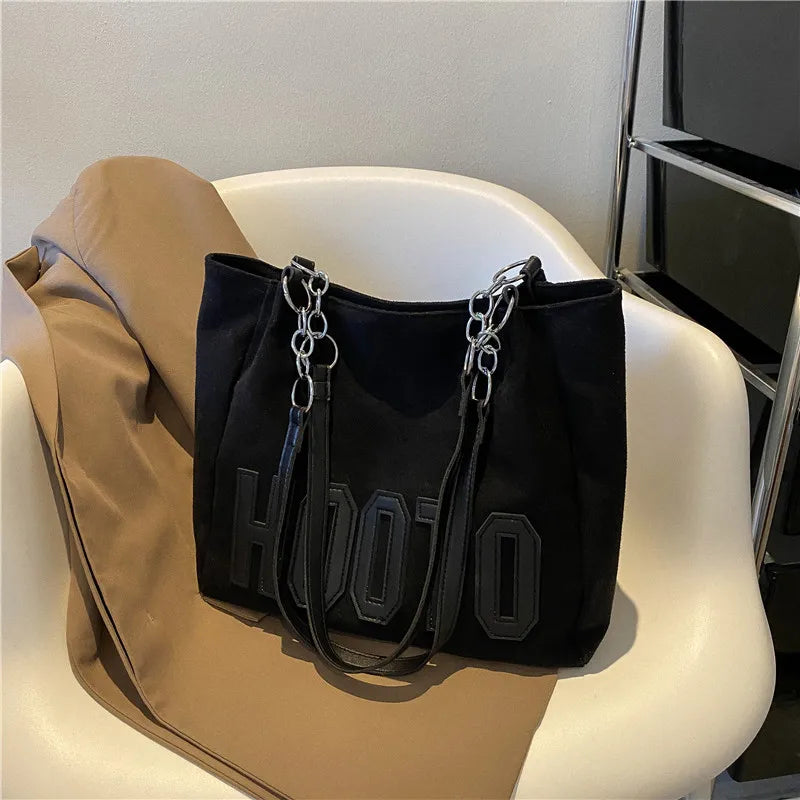 Stylish Tote Bag, Nubuck Pu Letter HOOTO Design for Women Handbag Shoulder Bag, Large Capacity Nylon leisure Travel Shopping Bag