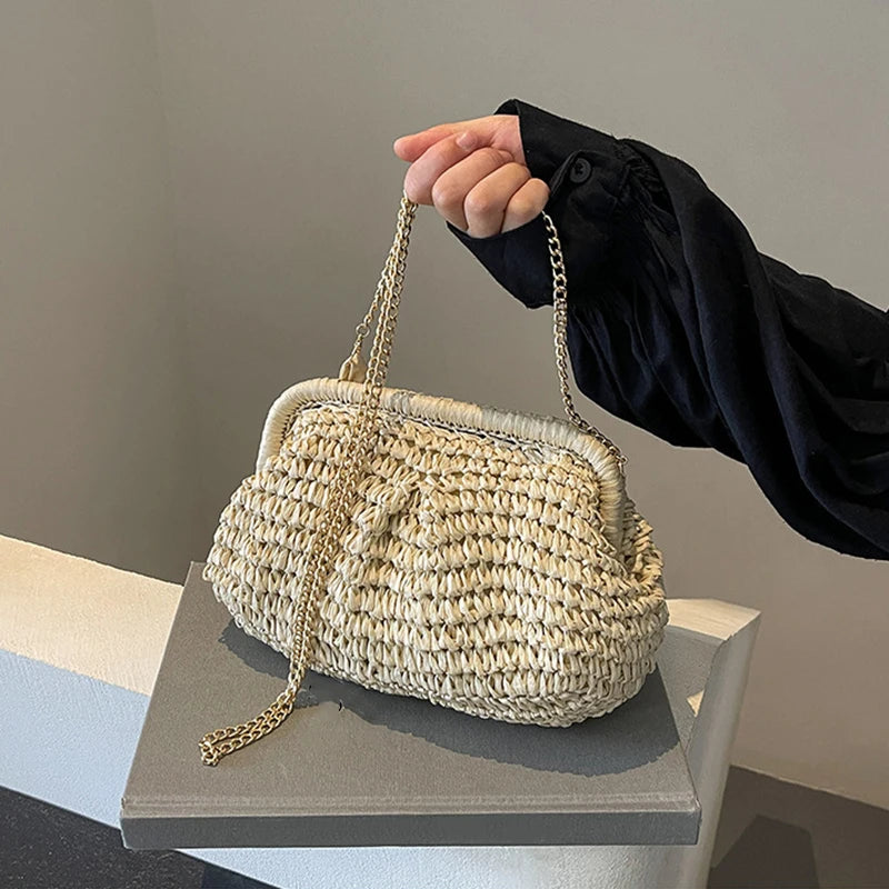 Summer New Straw Weaving Crossbody Bag Fashionable and Casual Shell Bag Women's Shoulder Bag with Excellent Texture