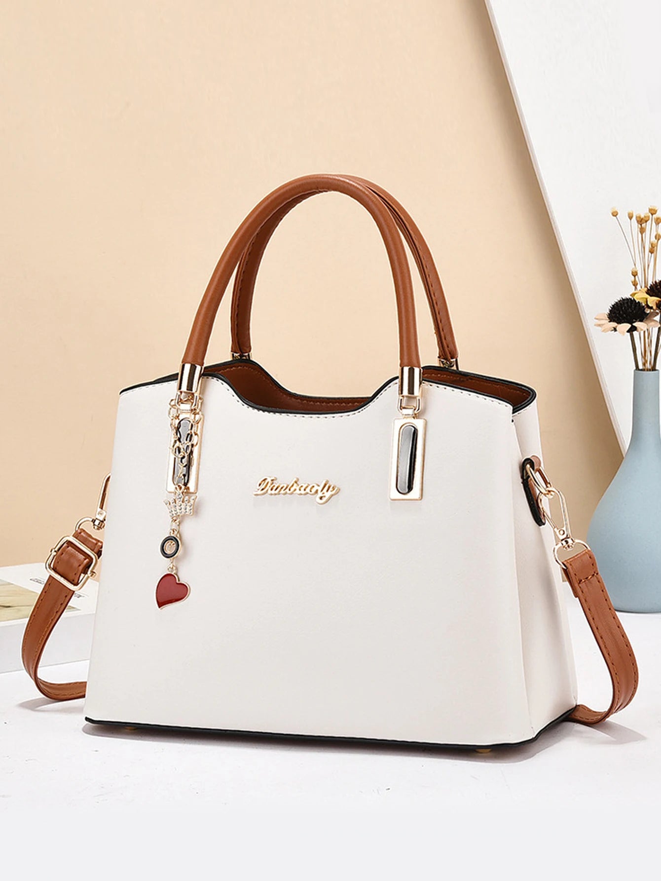 Ladies' fashionable and simple shoulder bag, contrasting color mother bag, large capacity handbag