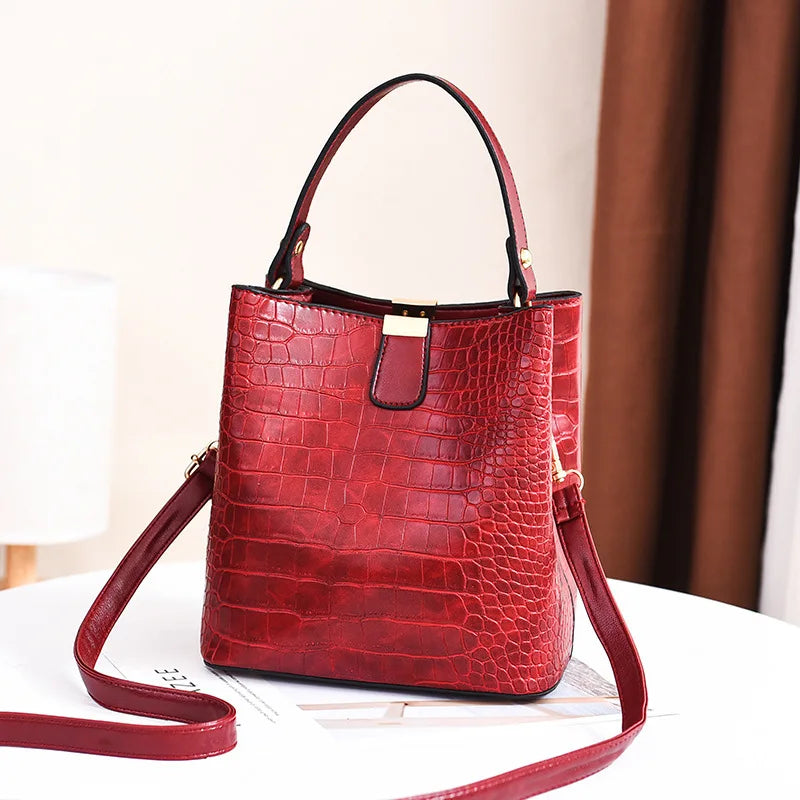Crocodile Pattern Bucket Shoulder Bag For Women Fashion Brands Female Handbag Large Capacity Lady Crossbody Bag Handbag Purse