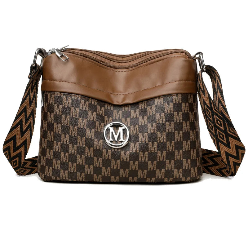 Classic Letter Patchwork Design Stylish Crossbody Bag Printed Three Layer Zipper Leather Shoulder Bag for Daily Use Work Outdoor
