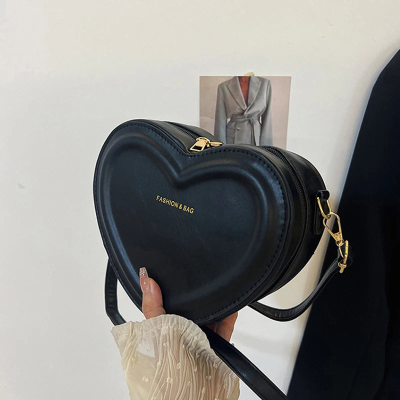Fashion Heart Shape Crossbody Bags For Women New Solid Color PU Leather Shoulder Bag Casual Ladies Handbags Designer Female Bags