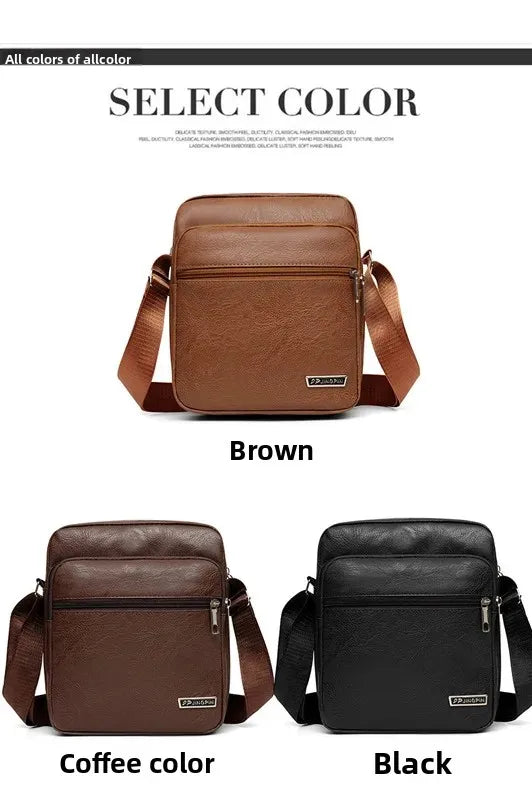 Men's Bag, PU Leather Single Shoulder Bag Multi Layer Zipper Large Capacity Crossbody Bag Daily Use Work Travel Business Commute