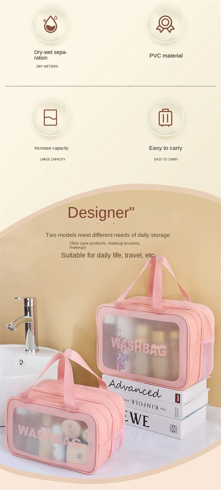 Wet Separate Bag Large Capacity Storage Bag Fitness Swimming Travel Portable Double Layer PVC Portable Cosmetic Bag #3571