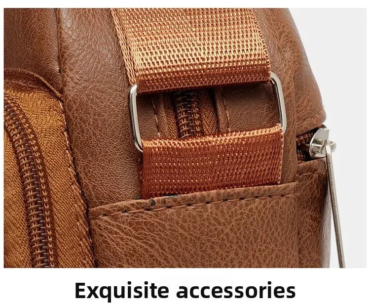 Men's Bag, PU Leather Single Shoulder Bag Multi Layer Zipper Large Capacity Crossbody Bag Daily Use Work Travel Business Commute