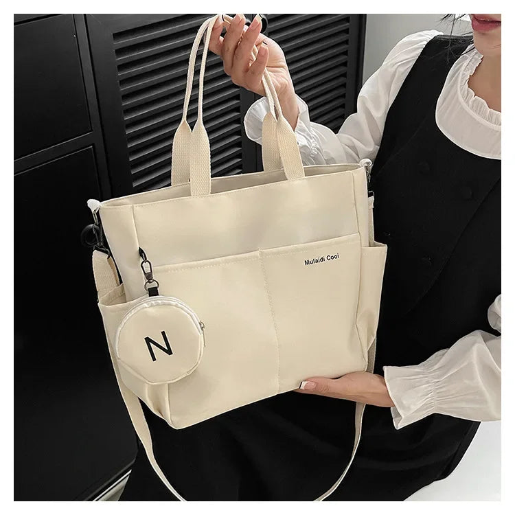 Oxford Design Double Sided Pocket Tote Bag Teen Women Large Capacity Handbag Single Shoulder Crossbody Bag with Round Coin Purse