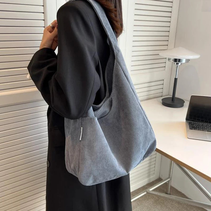 Causal Shoulder Bags for Women Corduroy Reusable Shopping Totes Large Capacity Female Travel Top Handle Handbag Girls Books Pack
