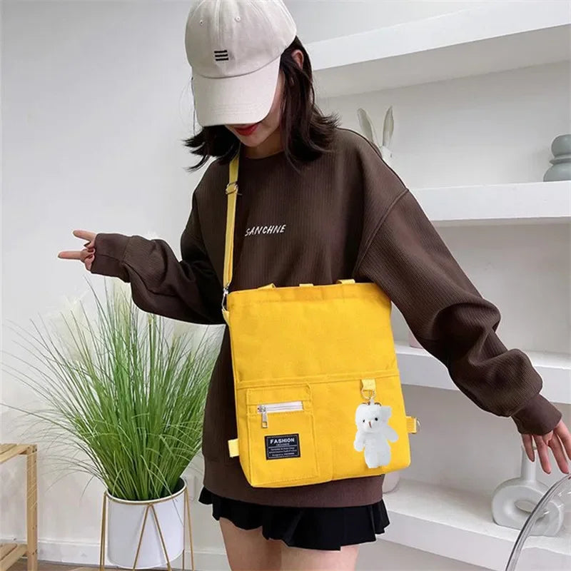 Campus Cute Canvas Handbag, Casual Tote Bag, Large Capacity Shoulder Bags for Student Backpack Handbags Shoulder Cross Body Bags