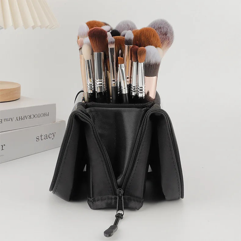 European and American Portable Makeup Storage Bag Professional Makeup Handbag with Magnetic Closure Brush Bag Foldable Large Cap