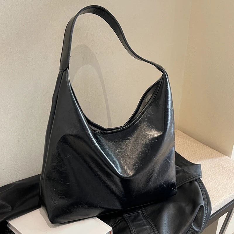 Soft PU Leather Quality Underarm Bag Vintage Wine Red Ladies Shoulder Bag Commuter Large Handbag Women's Versatile Tote Bag