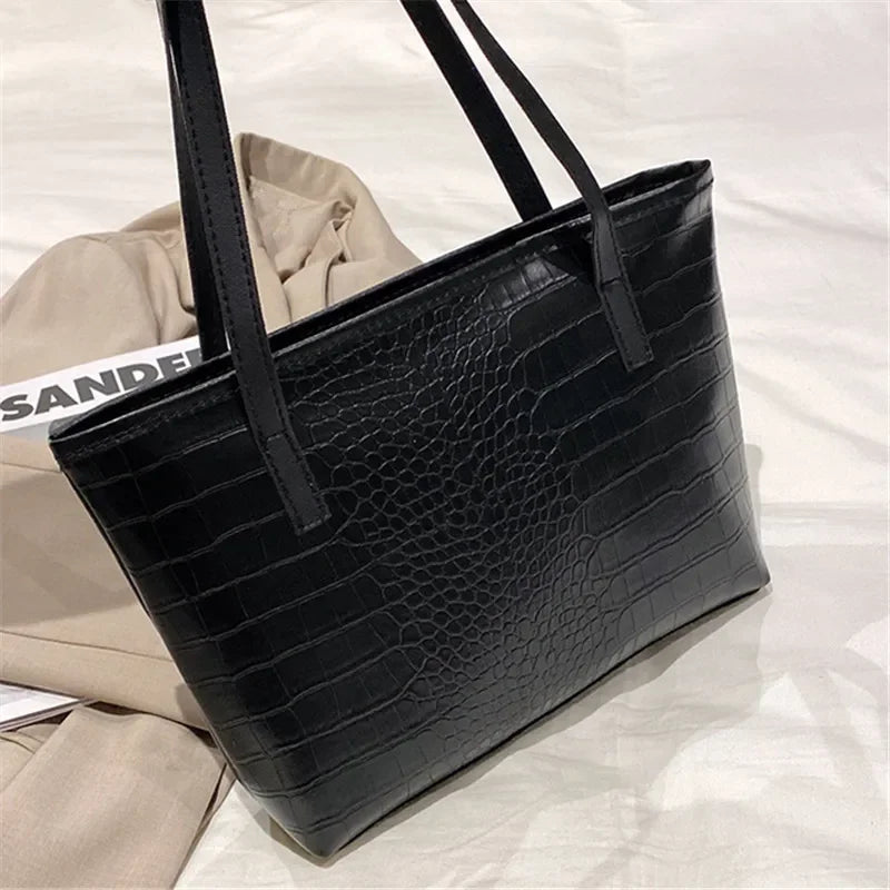 Stylish Crocodile Pattern Pu Underarm Bag Versatile Women Small Tote Bags Fashionable Leopard Handbag Chic Quilted Shoulder Bag