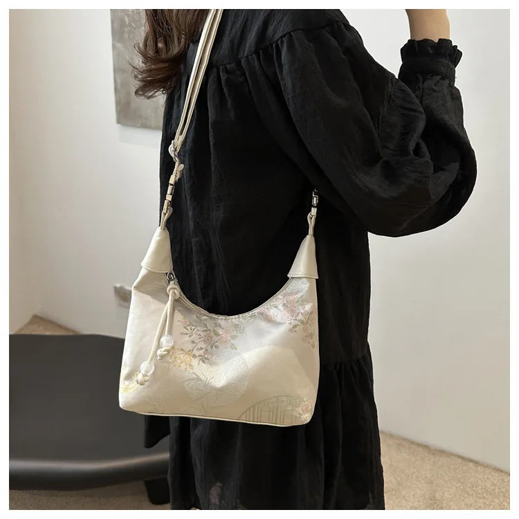 Fashionable Chinese Handbags Fashion Trend Single Shoulder Bag Light Simple Crossbody Bag Random Printed Satin Women's Tote Bag