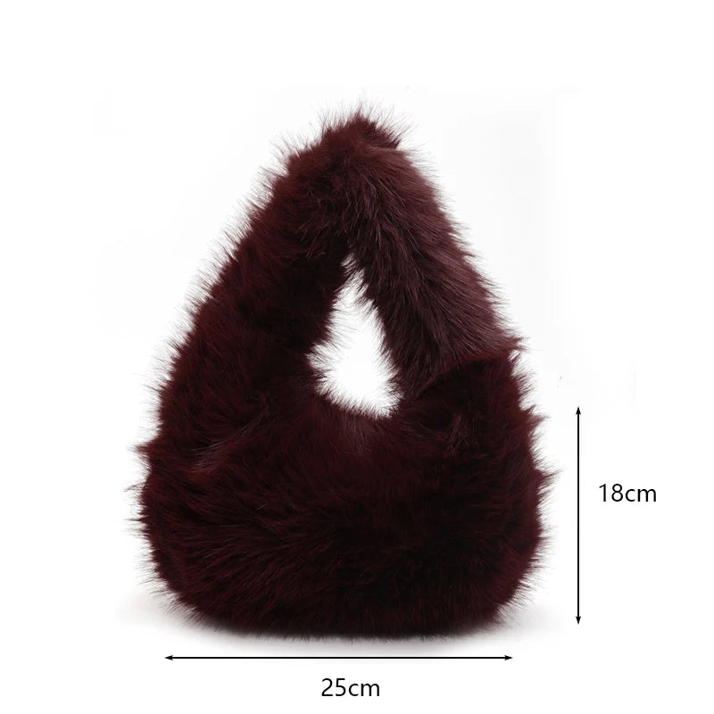 Fashion Soft Plush Half Moon Bags for Women Designer Fluffy Faux Fur Lady Handbags Luxury Small Tote Female Winter Purses