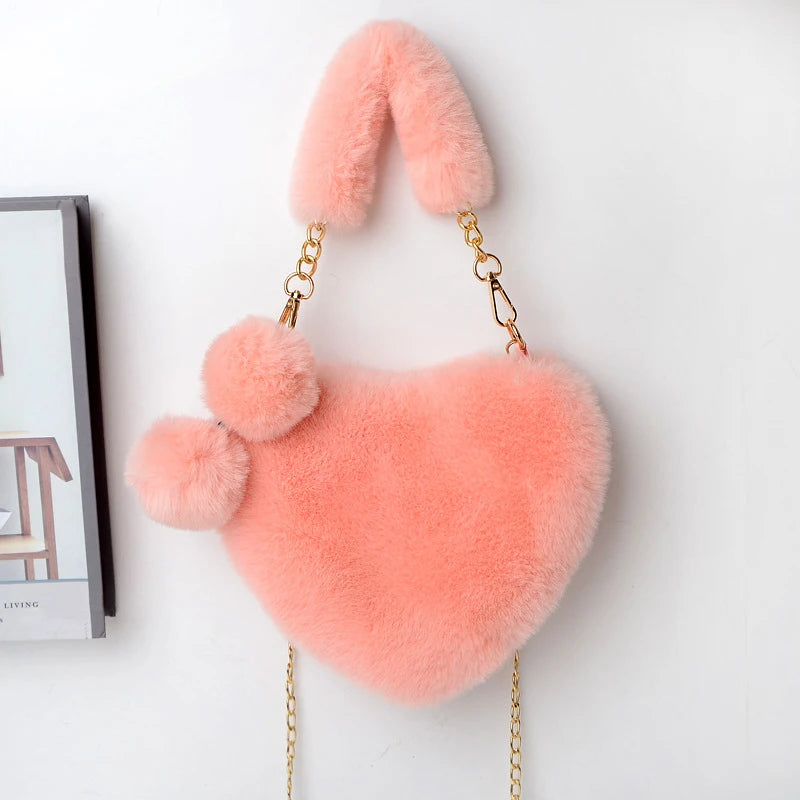 Women Hand Bags New Plush Love Heart Shaped New Fashionable Solid Color Soft Comfortable Purses and Handbags Bags for Ladies