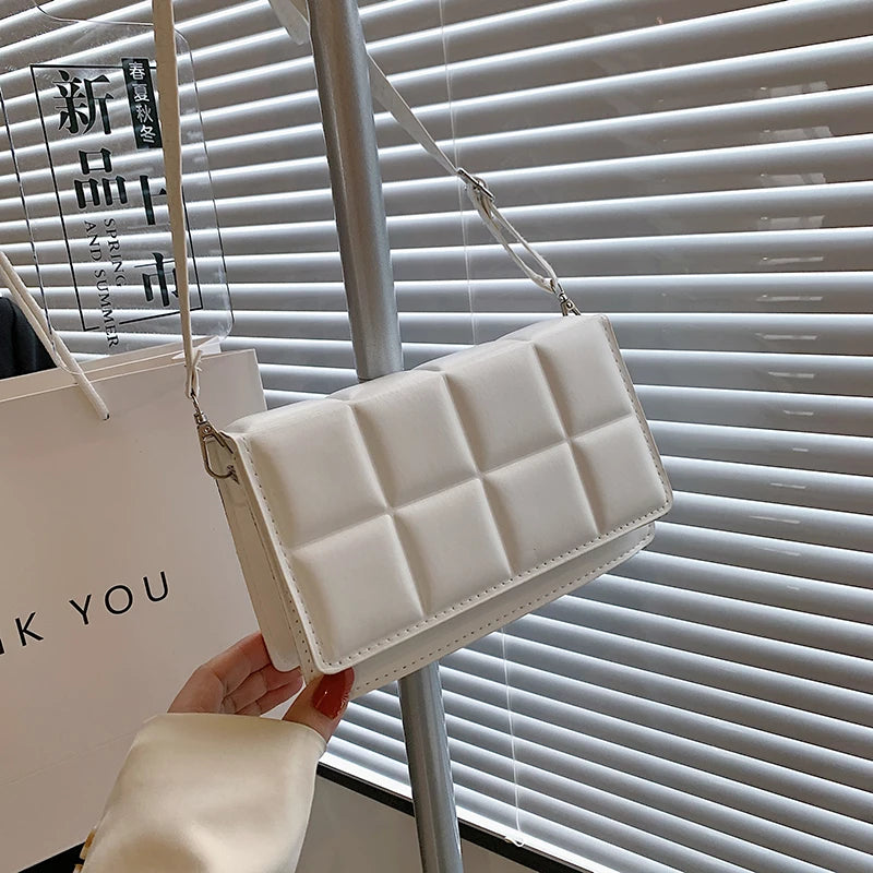 New Solid Color Fashion Shoulder Handbags Female Travel Messenger Bag Plaid Small PU Leather Crossbody Bags For Women