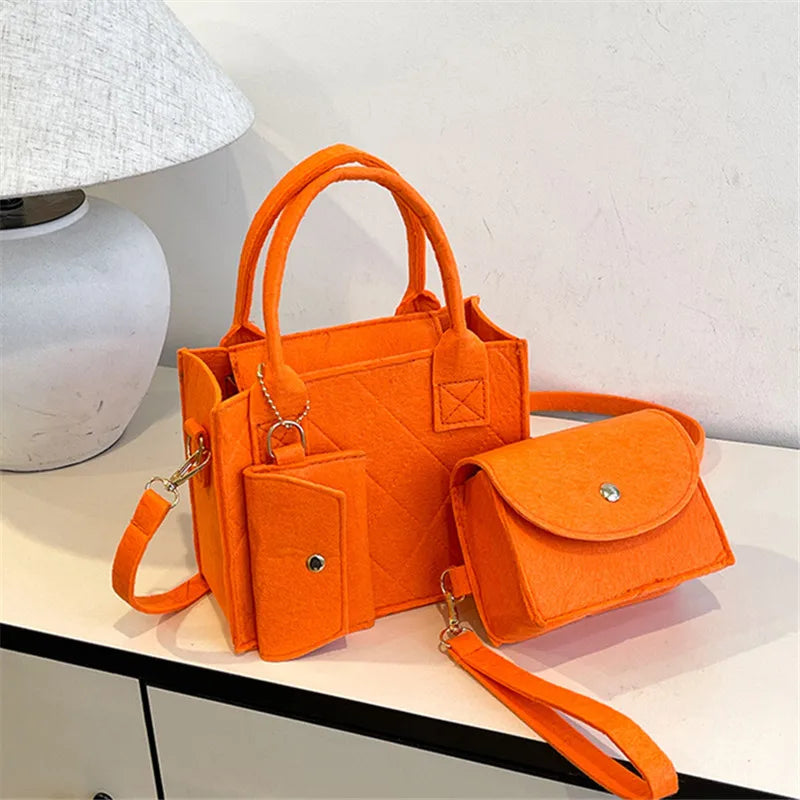 3pcs/set Embossed Women's Handbag Stylish Crossbody Bag Clutch and Wallet, Solid Color Square Shoulder Bag, Fabric for Daily Use