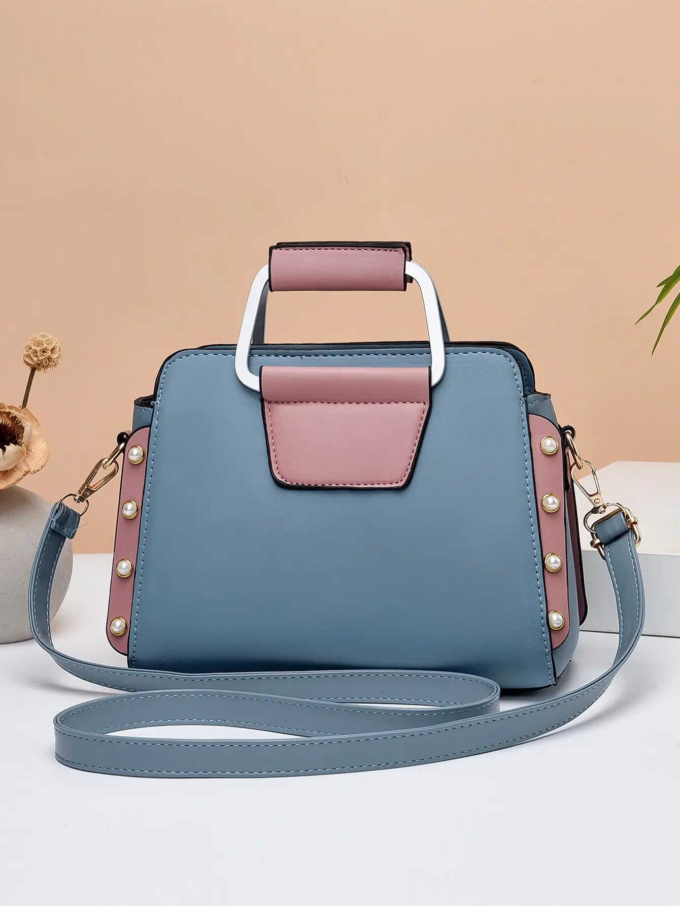 1 piece spliced contrasting handbag, a simple and casual daily accessory, an ideal choice for shopping and going out