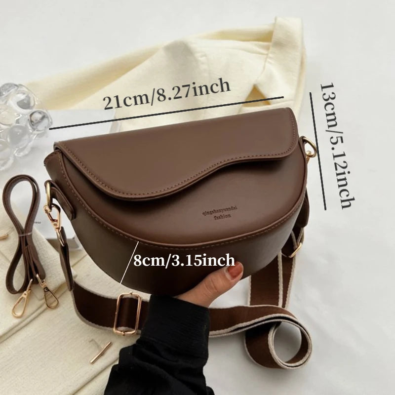 Vintage Chic Solid Color Saddle Crossbody Bag, Stylish Colorblock Design Shoulder Purse, Perfect for Daily Use, Travel, or Work