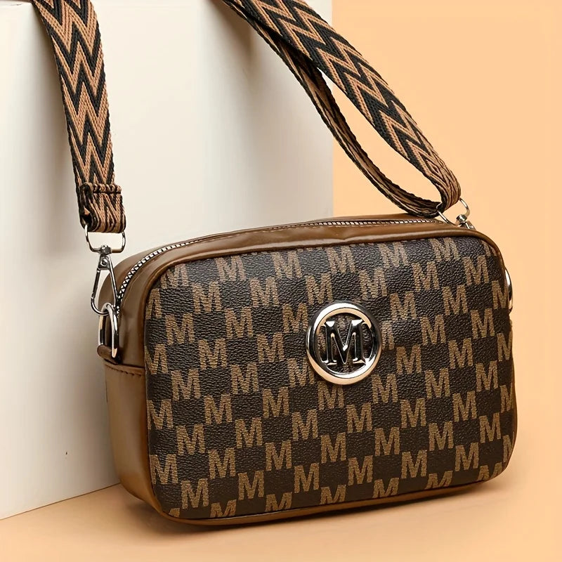 Elegant Women Shoulder Bag, Stylish Pu Leather Messenger Bag Design with 'M' Logo Badge,Phone Coin Purse, Perfect for Daily Use
