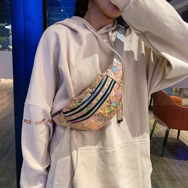 Holographic Fanny Pack Hologram Waist Bag Laser PU Leather Travel Banana Hip Bum Zip Waist Bags Women Shoulder Bag for Girls