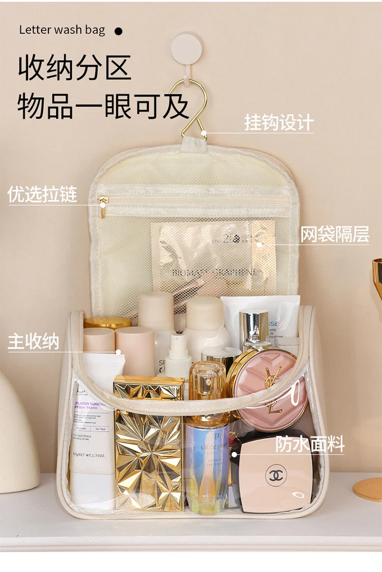 New Hooked Toilet Bag Transparent PVC Makeup Bag Large Capacity Hanging Storage Bag Travel Portable Handbag