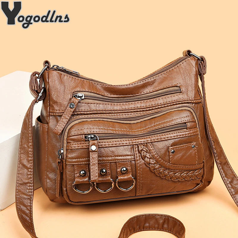 Vintage Pu Leather Luxury Purses and Handbags High Quality Women's Bag Design Multi-pocket Ladies Crossbody Shoulder Bags