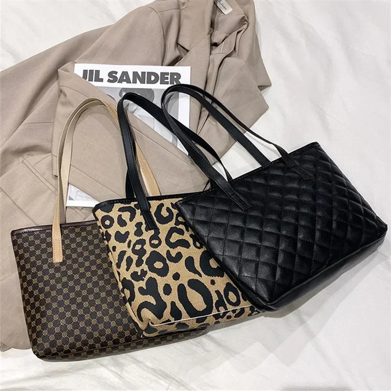 Stylish Crocodile Pattern Pu Underarm Bag Versatile Women Small Tote Bags Fashionable Leopard Handbag Chic Quilted Shoulder Bag