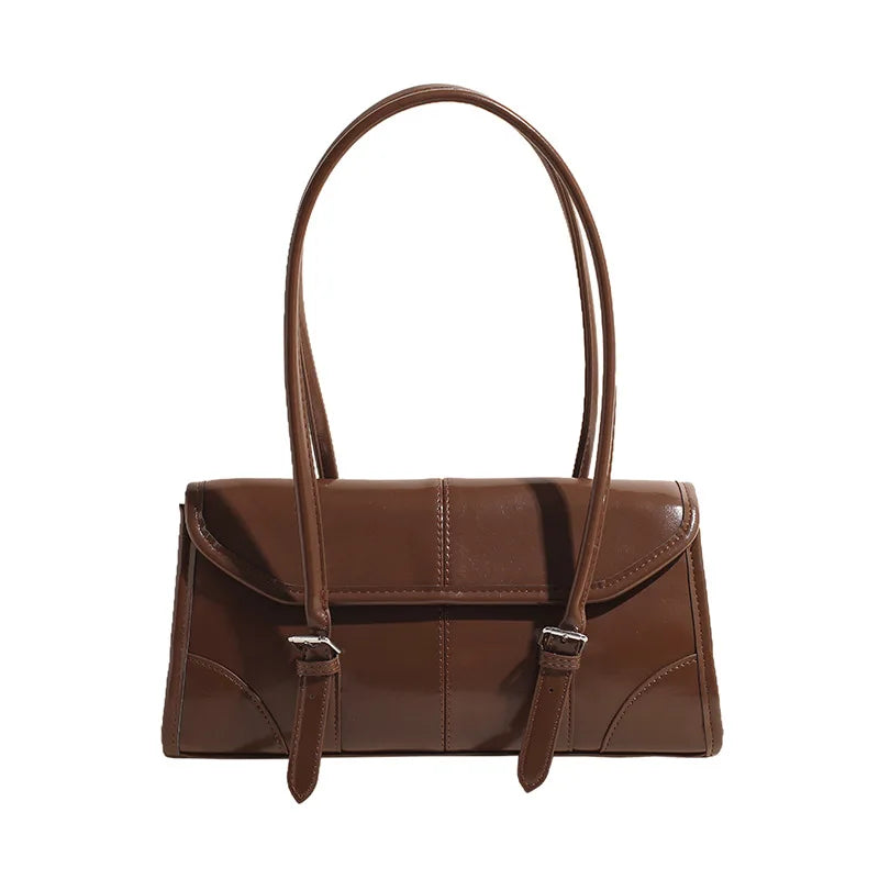 High End Burgundy Oil Wax PU Leather Underarm Bag Elegant Women's Magnetic Buckle Shoulder Bag Commuter Versatile Ladies Tote Ba