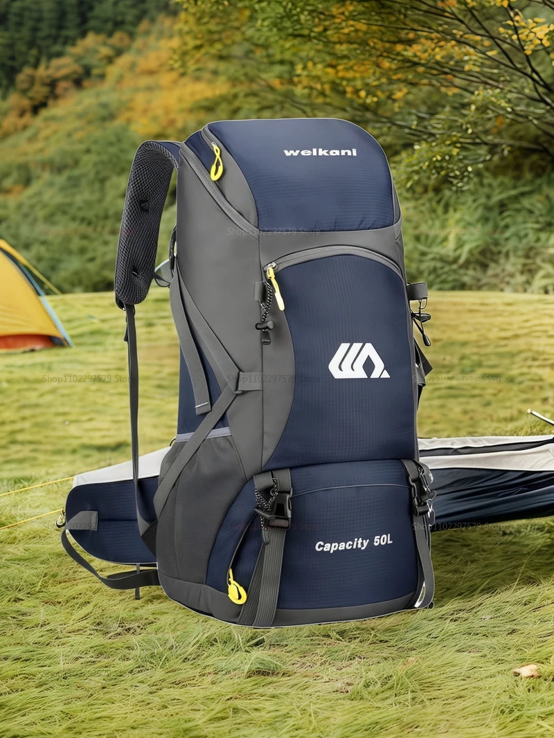 Outdoor Hiking Backpack 50L Camping Travel Bag Oxford Cloth Double Shoulder Large Capacity Multi-Functional Outdoor Sports Bag
