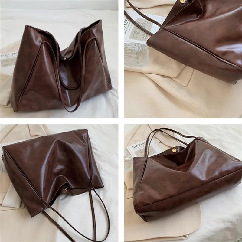 Women's Tote Bag, Large Capacity Soft Leather Shoulder Bag, Retro Casual Handbag, Perfect for Commuting Handbags Travel Bag