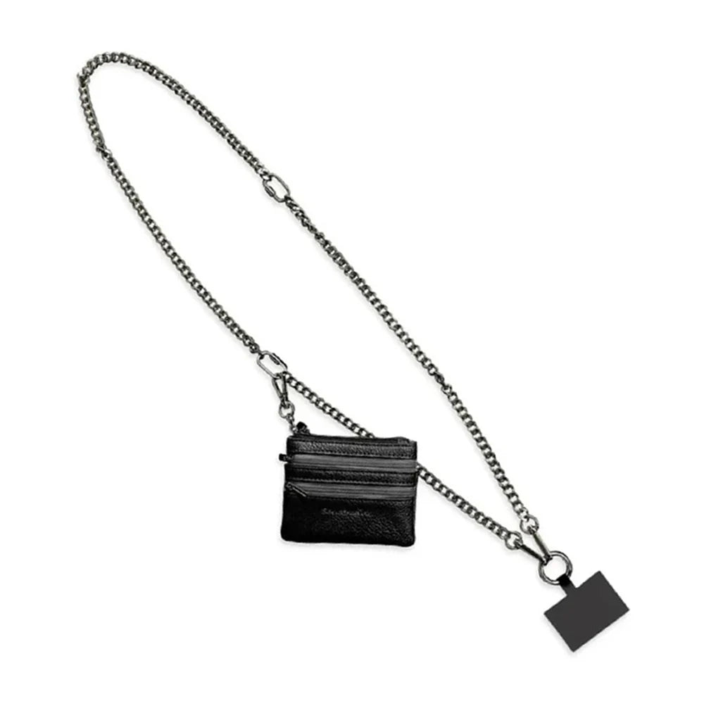 Metal Crossbody Phone Strap With Zippered Pocket Anti-Drop Phone Case Wallet Card Slot Shoulder Phone Lanyards Fashion Bag Chain
