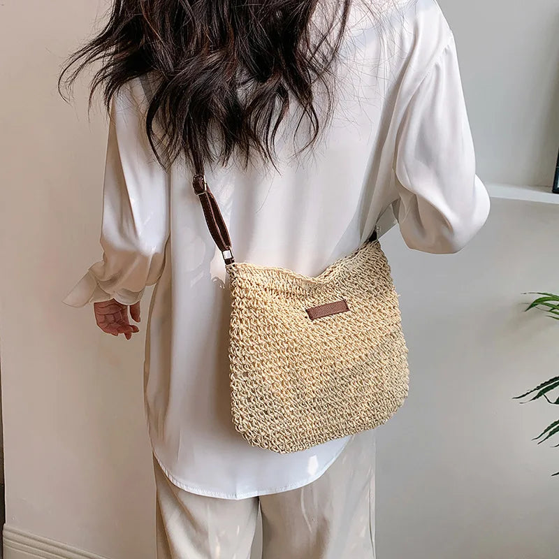 Ladies Fashion Summer Straw Crossbody Bag Women Beach Holiday Shopping Woven Shoulder Handbag Messenger Purses For Women Bags