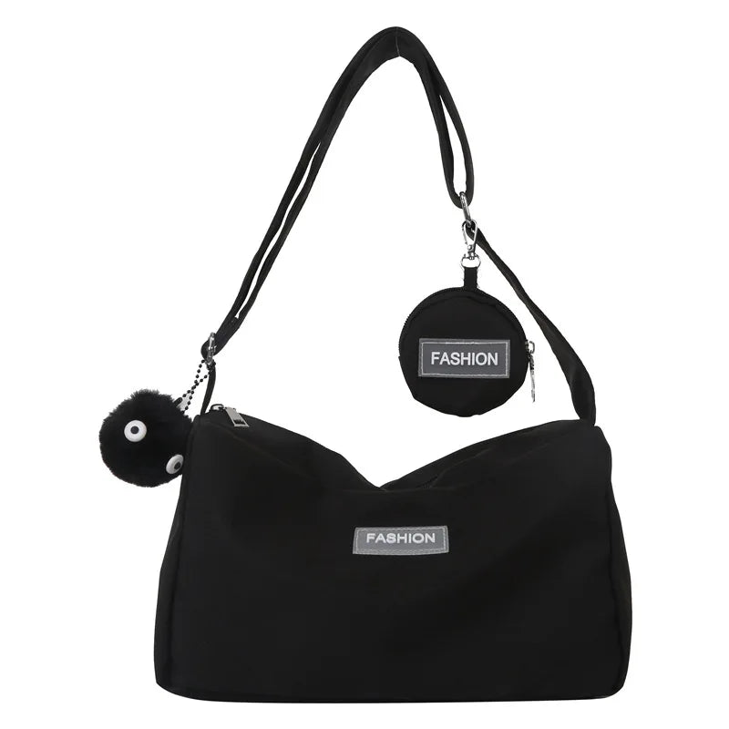 Fashion Crossbody Bag with Round Small Pouch, Versatile Stylish Lightweight Oxford Shoulder Bag for Women Daily Use Work Travel