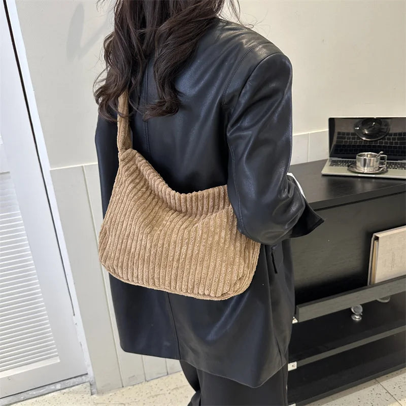 Winter Tote Bag for Women Large Capacity Handbags Casual Shoulder Bags Trend Female Corduroy Shopper Crossbody Bag
