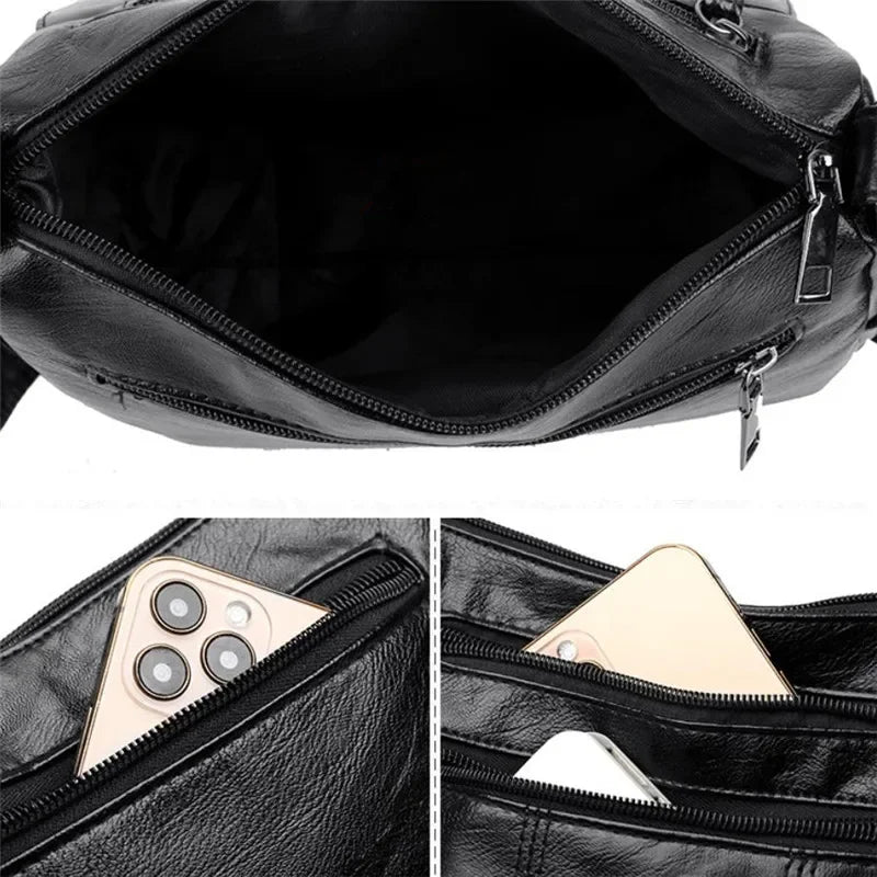 Solid Color PU Leather Single Shoulder Bag, Multi Compartment Pocket Daily Women's Cross Body Bags, Large Capacity Women's Bag.